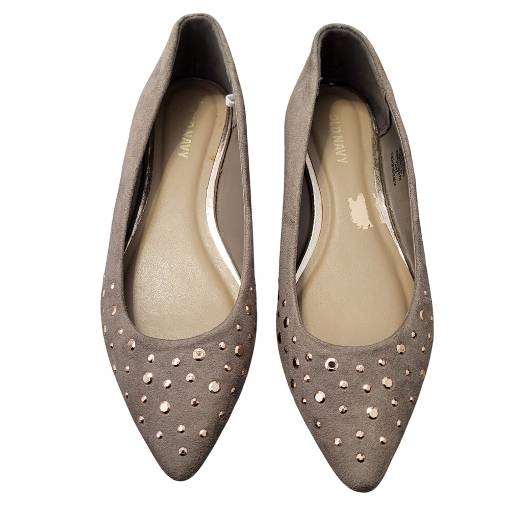 Womens Taupe Studded Pointed Toe Ballet Flats Rose Gold Glam Office Party size 6